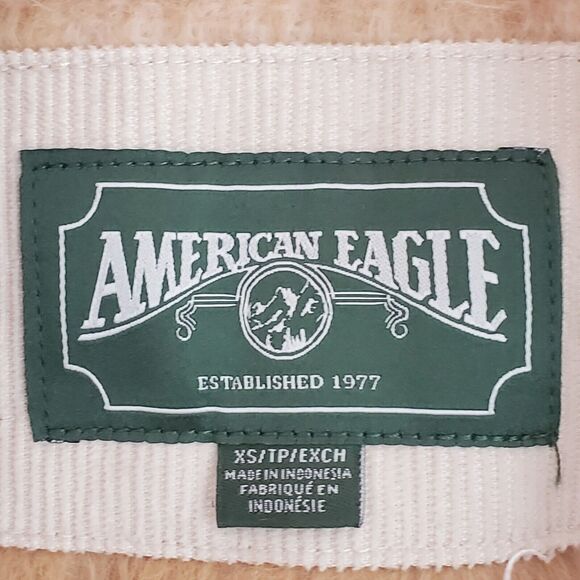 American Eagle Terry Lined Coat Tan Tartan Plaid Button Up Cozy Grunge Outdoor - Picture 8 of 12